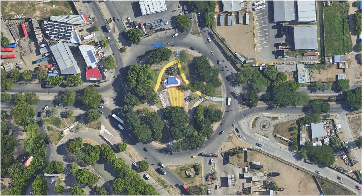 Ortofoto de una glorieta de Valledupar con sus vías de acceso